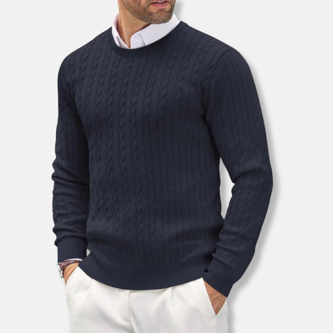 Drune | Slim Fit Feinstrick Rundhals Struktur in Kabelstrick
