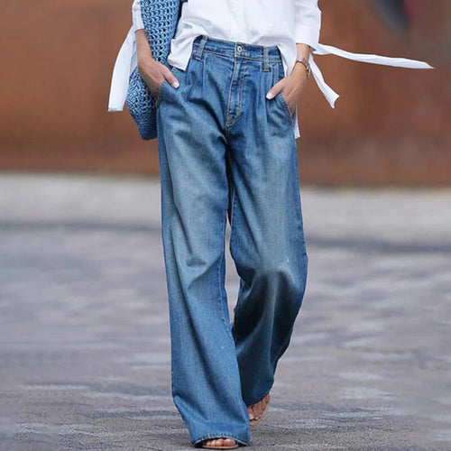 Drune | Weite Jeans Lässige Passform Faltendes Denim Voller Länge