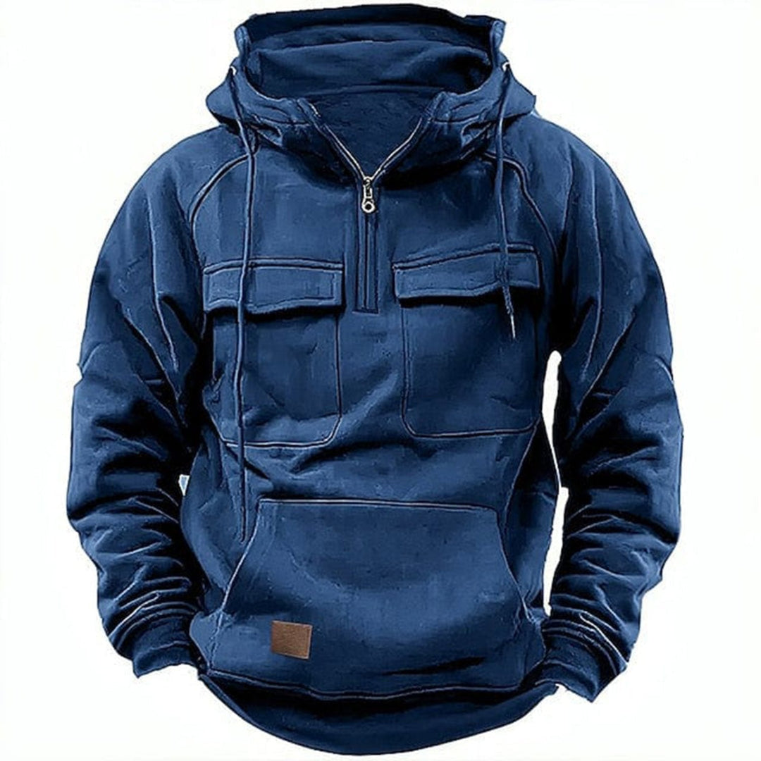 Drune |  Herren Hoodie mit halbem Reißverschluss, Fronttaschen & Kapuze - Streetwear für Outdoor & Alltag