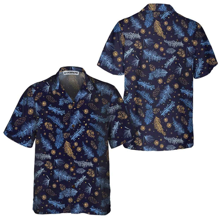 Drune | Blau-weißer Winter Natur Hawaiian Shirt, Festliches Weihnachtshemd, Bestes Geschenk für Weihnachten