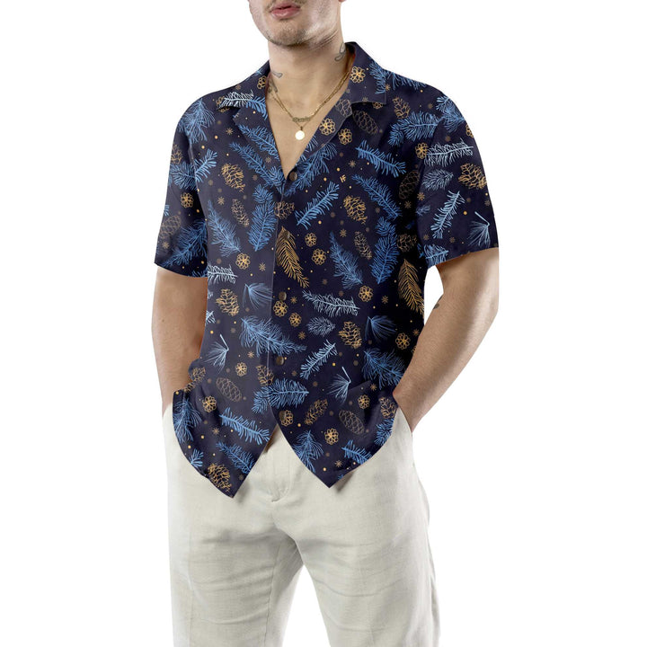 Drune | Blau-weißer Winter Natur Hawaiian Shirt, Festliches Weihnachtshemd, Bestes Geschenk für Weihnachten
