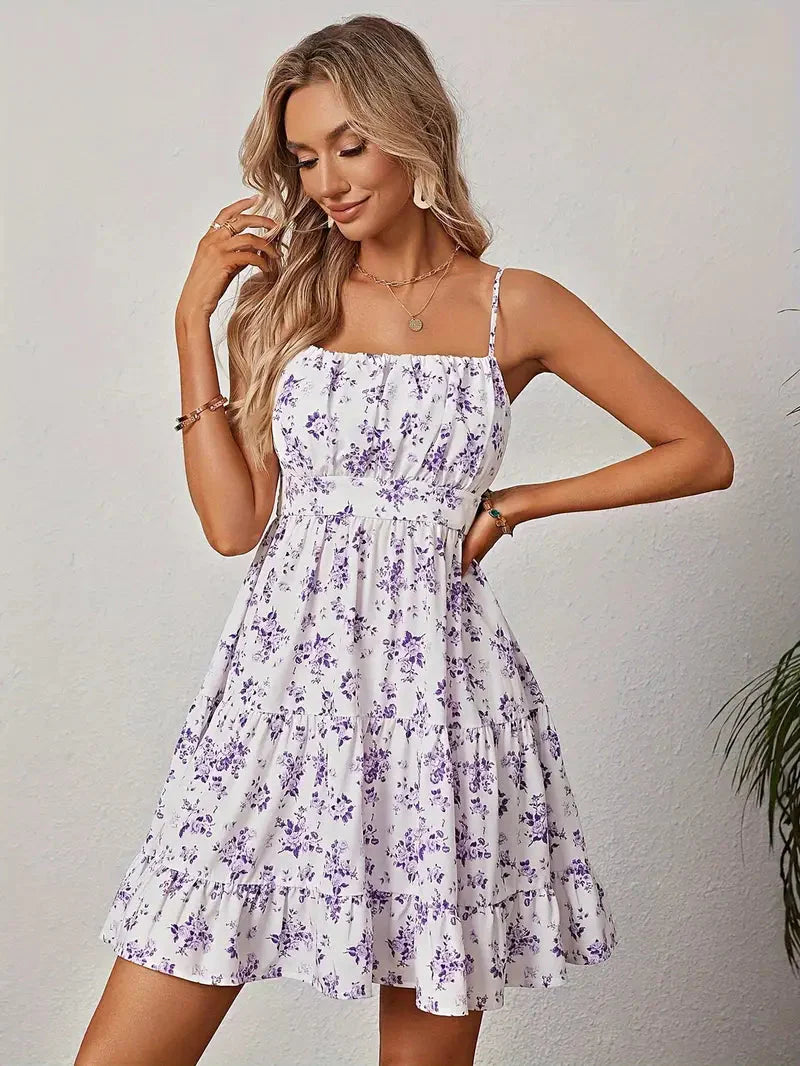 Drune | Blumenkleid, Mini, Spaghetti-Träger, Sommerkleid, Partykleid