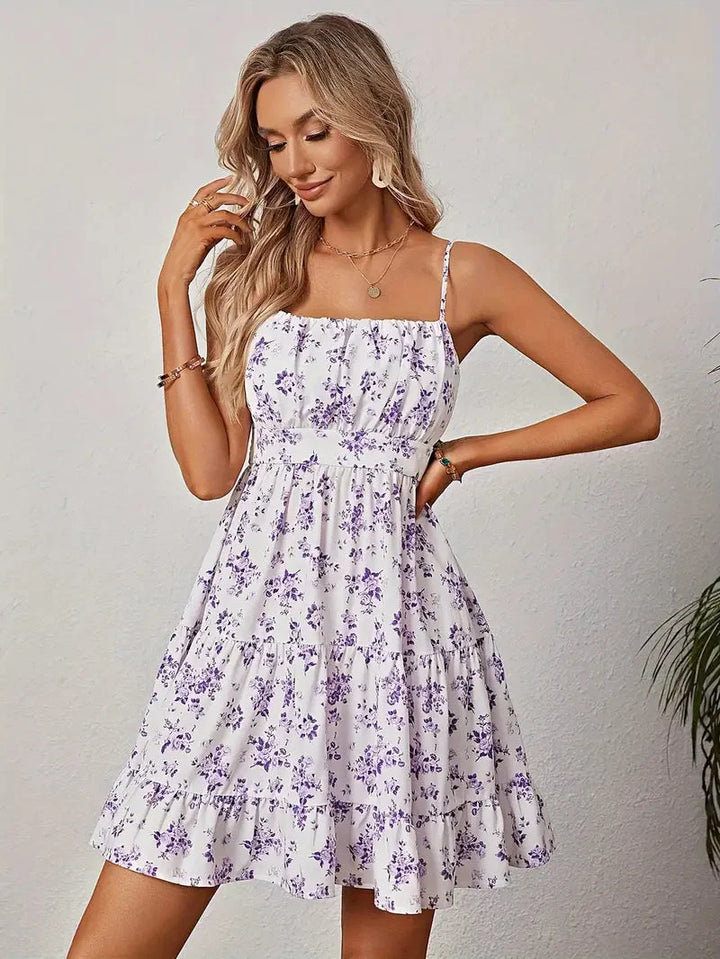 Drune | Blumenkleid, Mini, Spaghetti-Träger, Sommerkleid, Partykleid