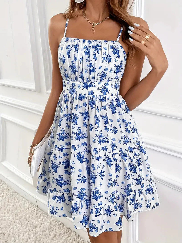 Drune | Blumenkleid, Mini, Spaghetti-Träger, Sommerkleid, Partykleid