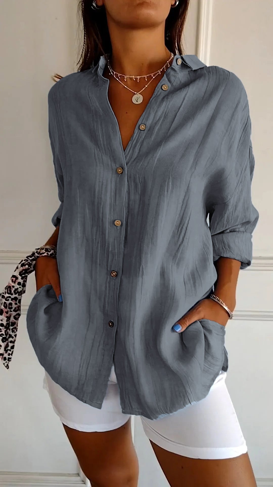 Drune | Lange Ärmel Lockere Passform Button Up Drune | Damenbekleidung