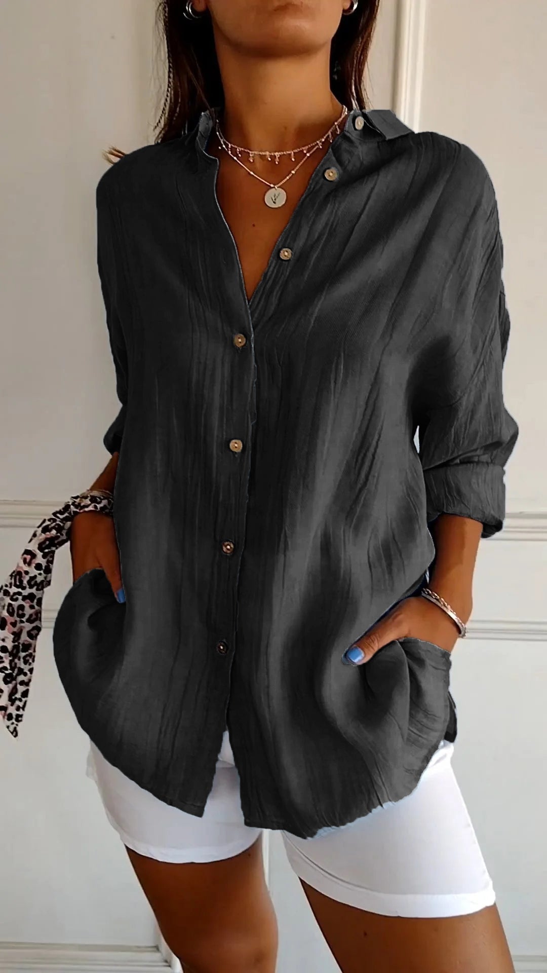 Drune | Lange Ärmel Lockere Passform Button Up Drune | Damenbekleidung