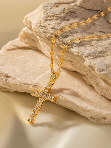 Drune | Goldene Zirkonia Kreuz Halskette Mit Anhänger Für Damen