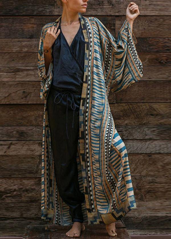 Drune | Blauer Geometrischer Druck Kimono Bademantel