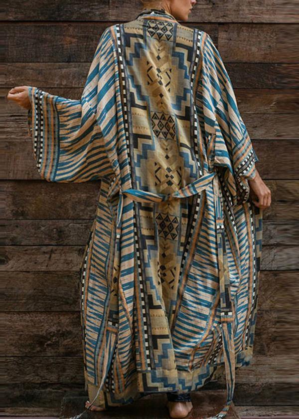 Drune | Blauer Geometrischer Druck Kimono Bademantel