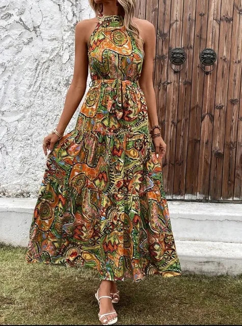 Drune | Damen Retro Maxi Halterneck & Vintage-inspiriert