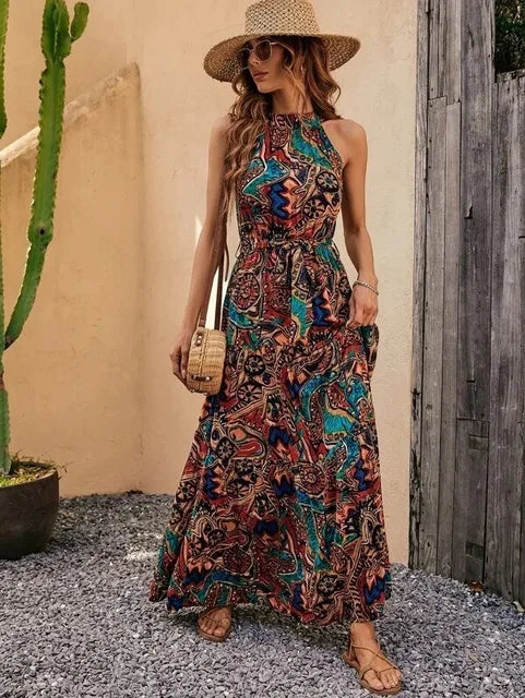 Drune | Damen Retro Maxi Halterneck & Vintage-inspiriert