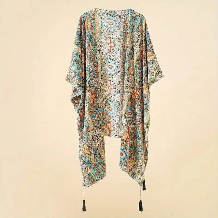Drune | Kimono, Paisley Druck, Offene Front, Bikini-Cover Up, Strand-Kimono