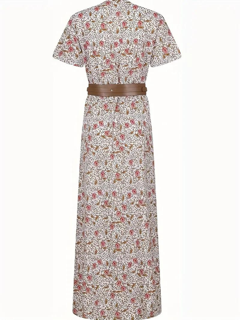 Drune | Kleid, kurzärmlig, Gürtel, Maxikleid, Sommerkleid