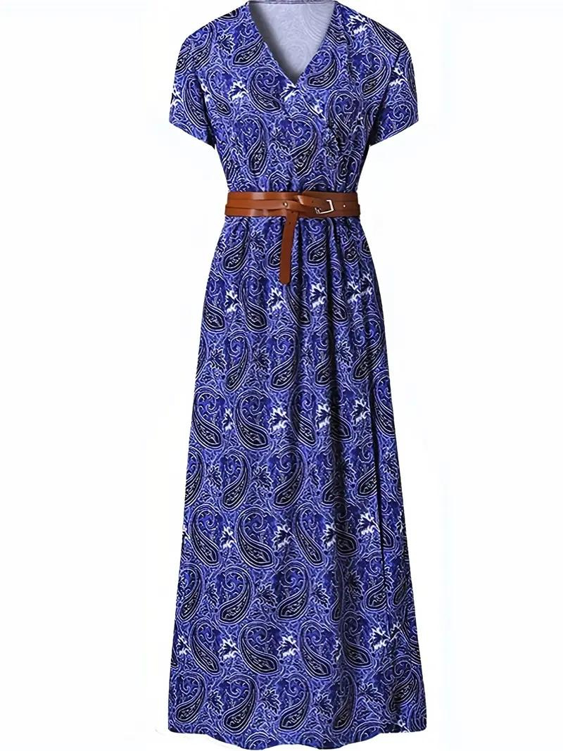 Drune | Kleid, kurzärmlig, Gürtel, Maxikleid, Sommerkleid