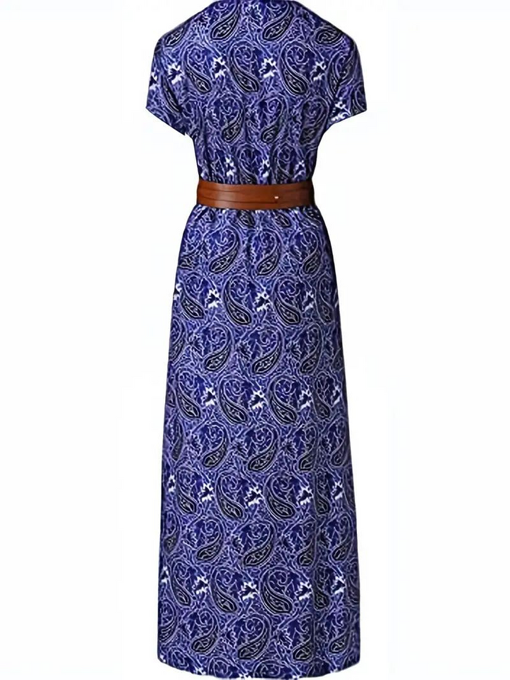 Drune | Kleid, kurzärmlig, Gürtel, Maxikleid, Sommerkleid