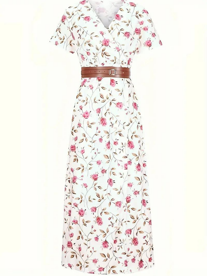Drune | Kleid, kurzärmlig, Gürtel, Maxikleid, Sommerkleid