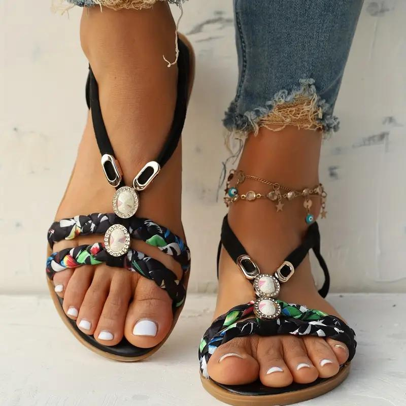 Drune | Sandalen Slip On Elastische Riemen Flache Sandalen Sommerschuhe