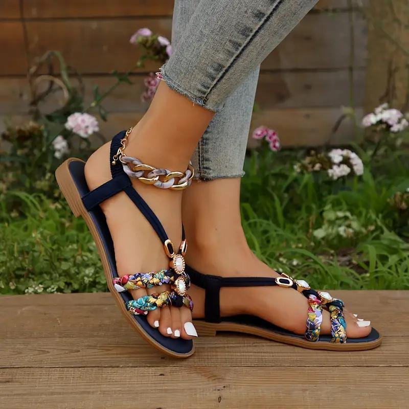 Drune | Sandalen Slip On Elastische Riemen Flache Sandalen Sommerschuhe