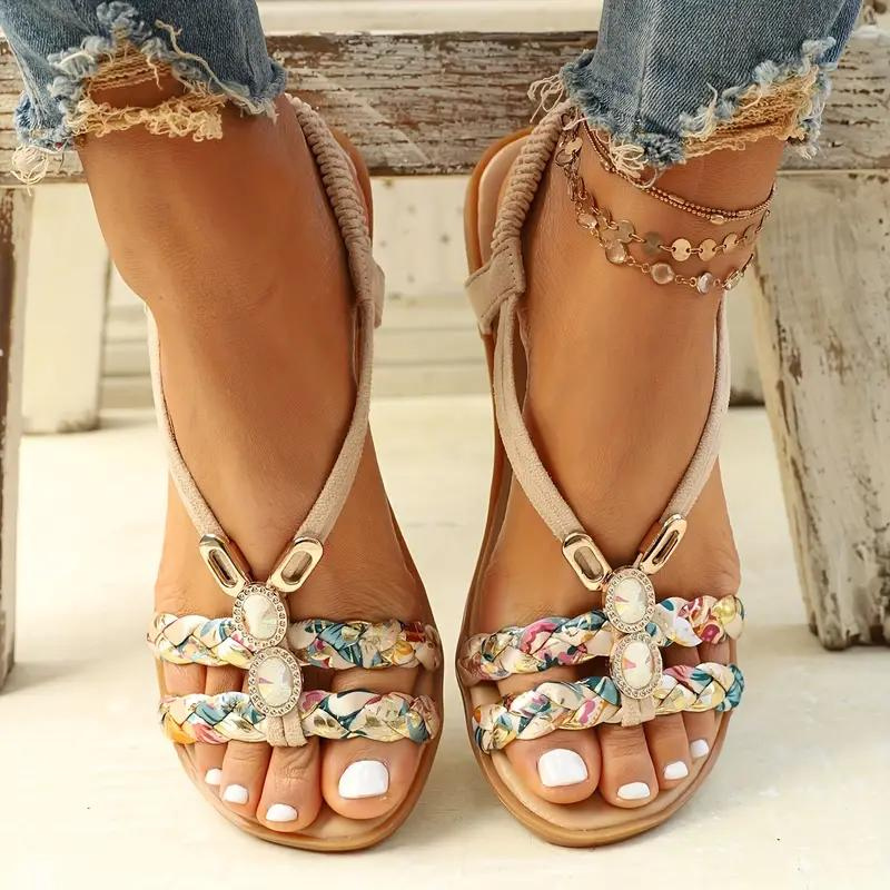 Drune | Sandalen Slip On Elastische Riemen Flache Sandalen Sommerschuhe