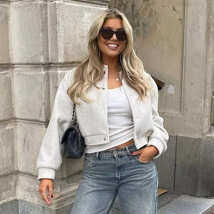 Drune | Damen Casual Knopfverschluss Gekürzte Jacke
