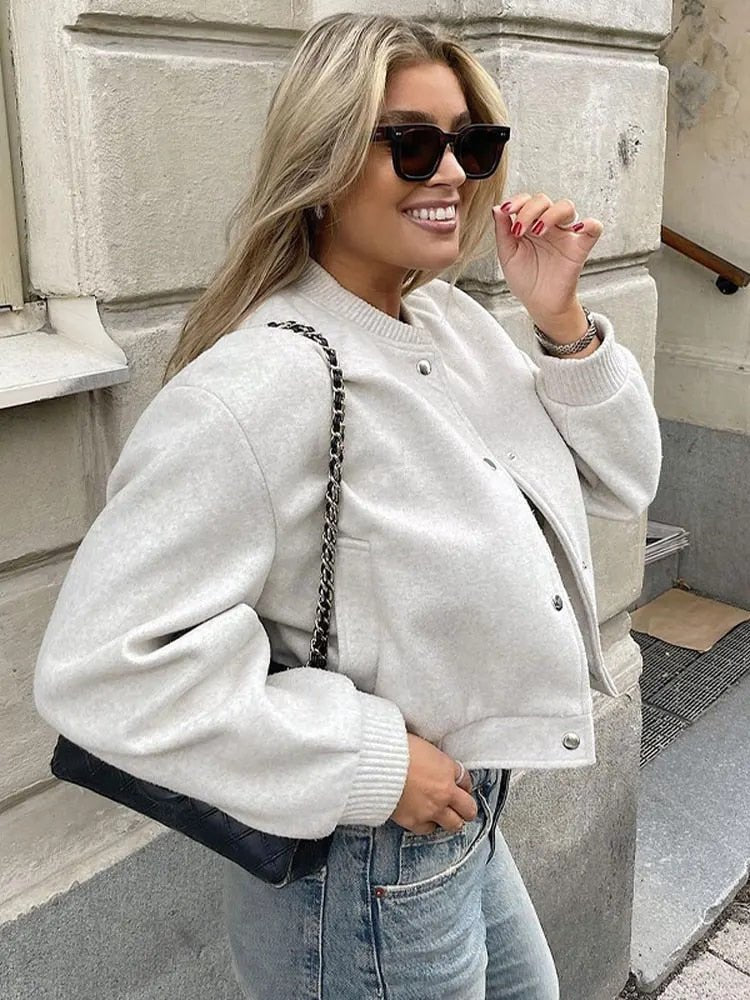 Drune | Damen Casual Knopfverschluss Gekürzte Jacke