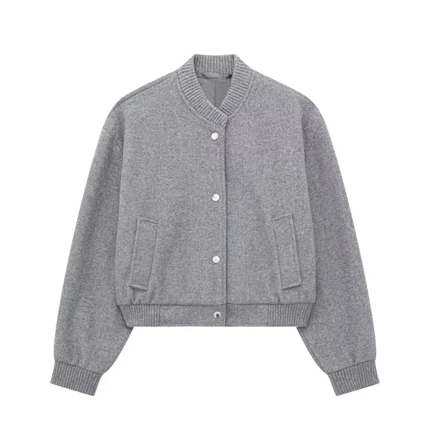 Drune | Damen Casual Knopfverschluss Gekürzte Jacke
