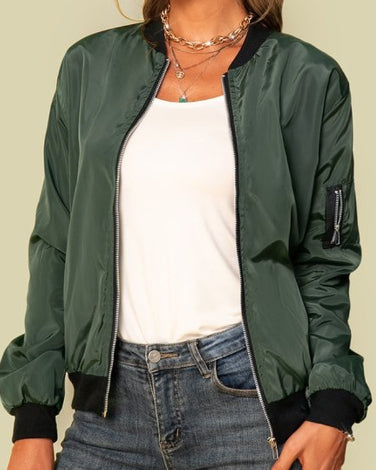 Drune | Dünne Damen Bomberjacke mit Reißverschluss und Taschen