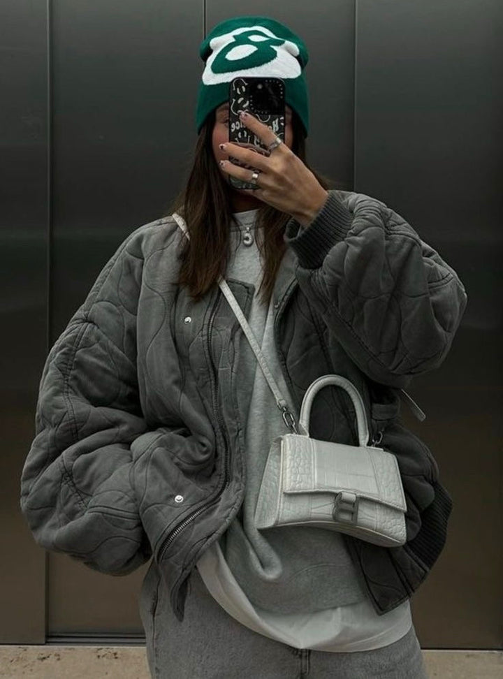 Drune | Graues Übergröße Winterjacke mit Reißverschluss für Damen