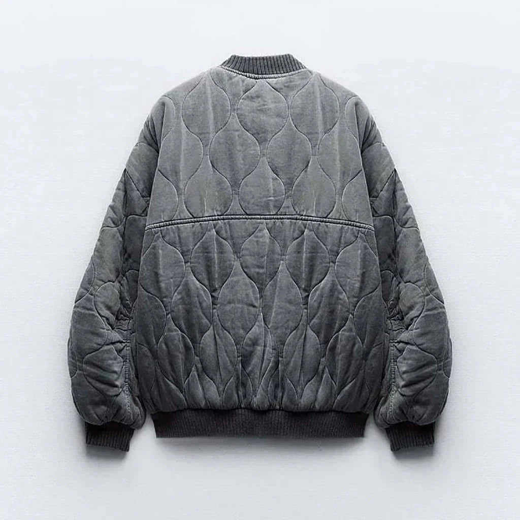 Drune | Graues Übergröße Winterjacke mit Reißverschluss für Damen