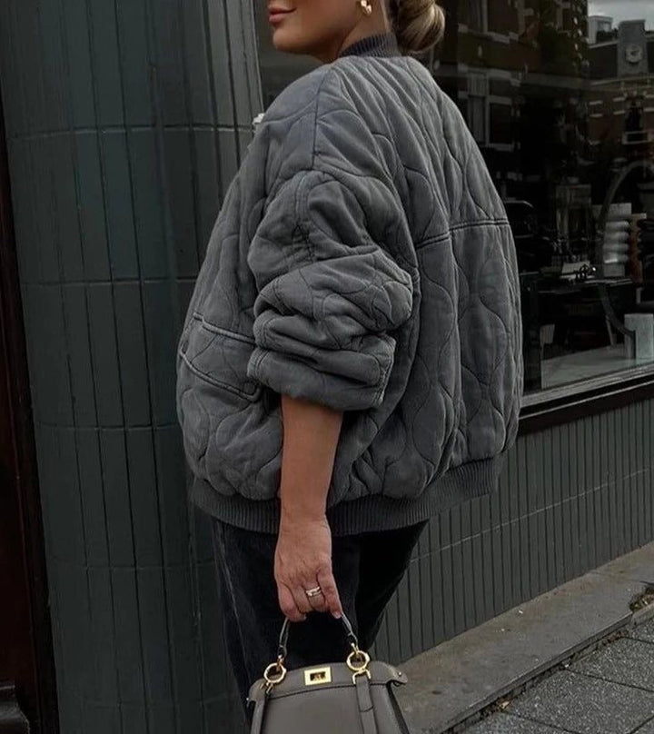 Drune | Graues Übergröße Winterjacke mit Reißverschluss für Damen