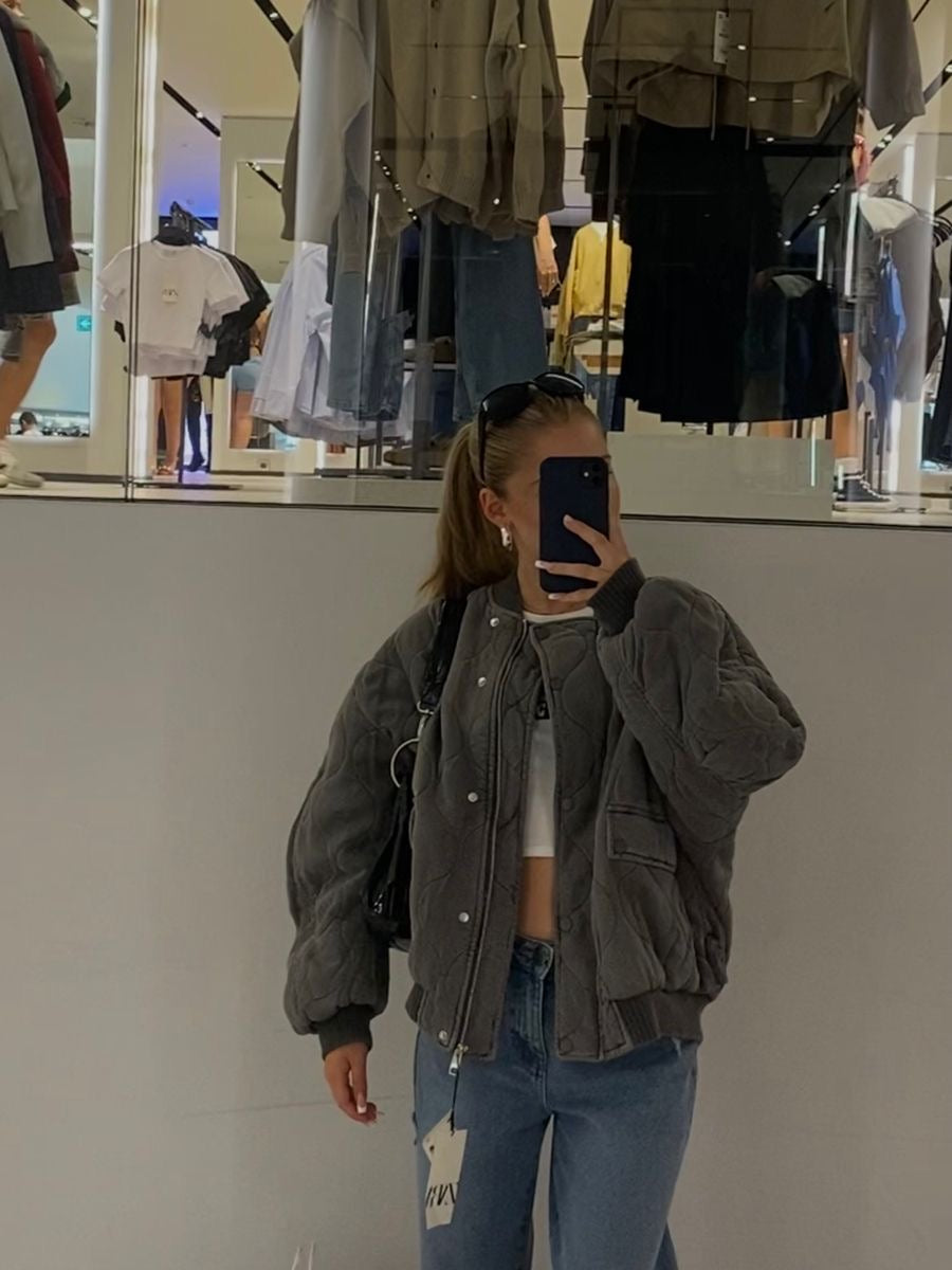 Drune | Graues Übergröße Winterjacke mit Reißverschluss für Damen