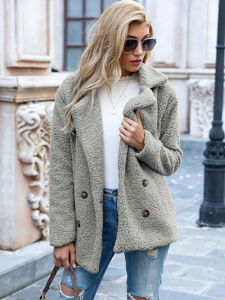 Drune | Doppelt Knöpfbar Kurz Teddyjacke Winterjacke für Damen