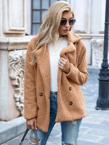 Drune | Doppelt Knöpfbar Kurz Teddyjacke Winterjacke für Damen