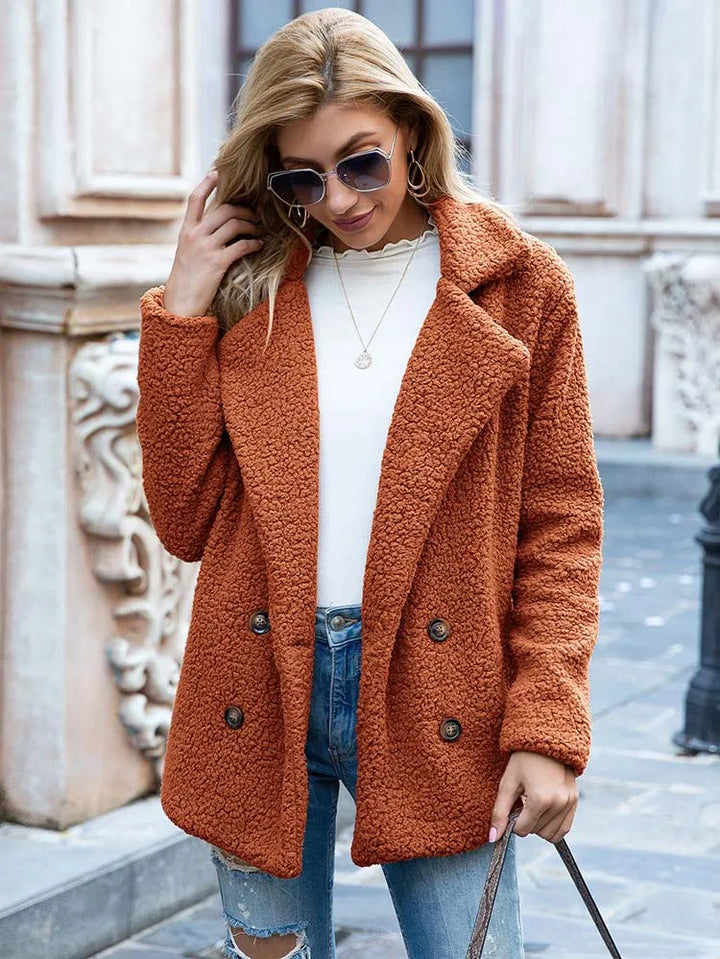 Drune | Doppelt Knöpfbar Kurz Teddyjacke Winterjacke für Damen