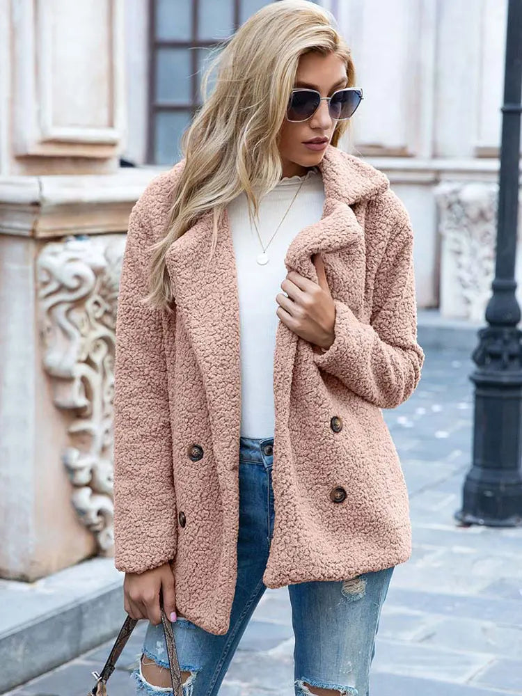 Drune | Doppelt Knöpfbar Kurz Teddyjacke Winterjacke für Damen