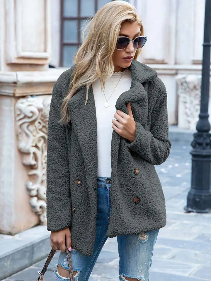 Drune | Doppelt Knöpfbar Kurz Teddyjacke Winterjacke für Damen