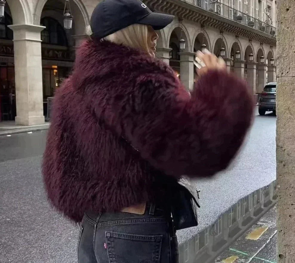 Drune | Kurz Fluffig Jacke mit Kunstpelz Felljacken für Damen