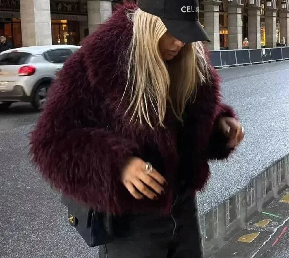 Drune | Kurz Fluffig Jacke mit Kunstpelz Felljacken für Damen
