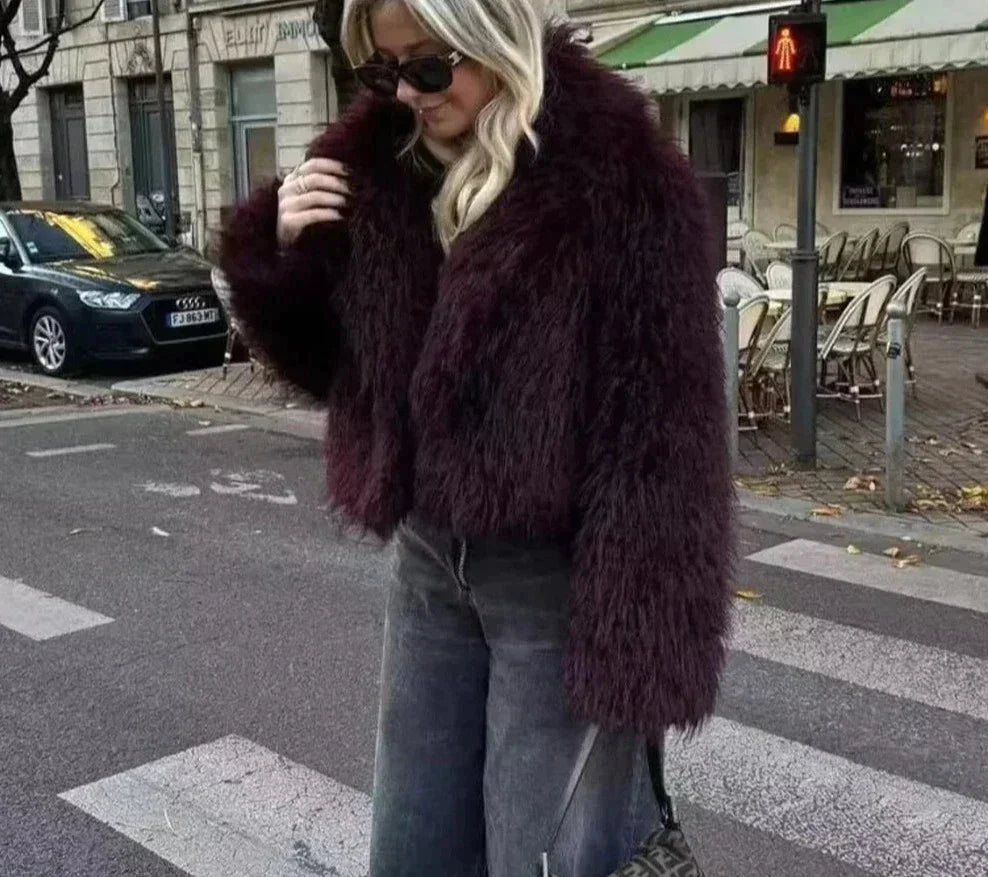 Drune | Kurz Fluffig Jacke mit Kunstpelz Felljacken für Damen