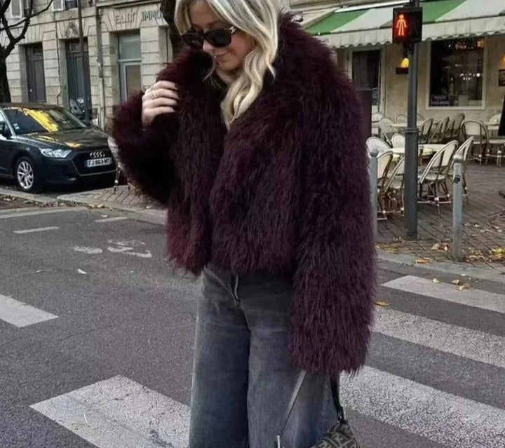 Drune | Kurz Fluffig Jacke mit Kunstpelz Felljacken für Damen