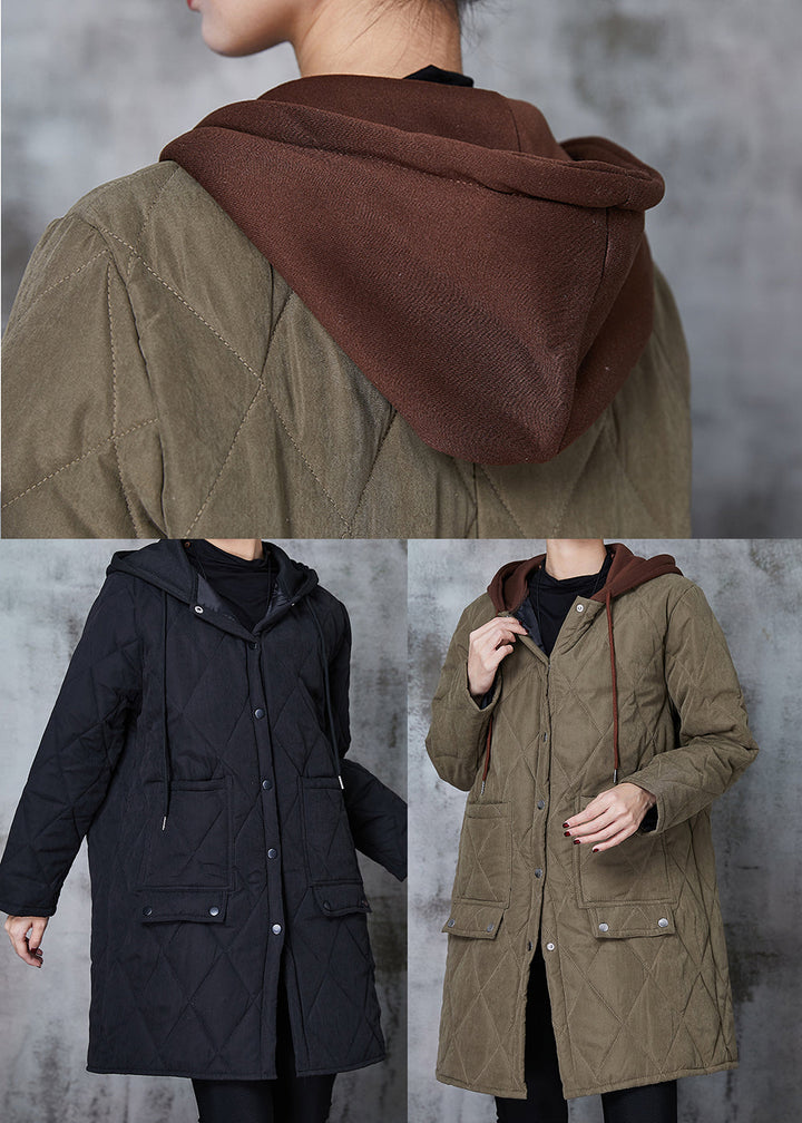 Drune | Schwarze Kapuzen-Patchwork-Fine Cotton gefüllte Jacken