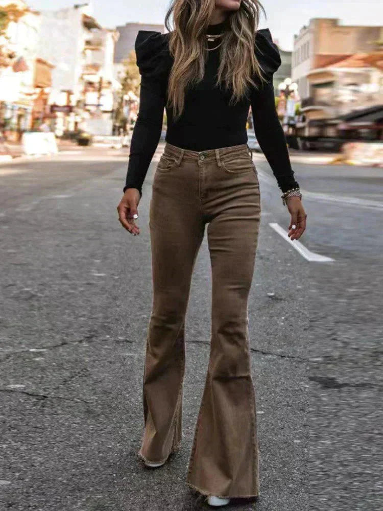 Drune | Schmeichelnde Damen Bootcut Hose mit Hohem Bund und Bequemer Passform