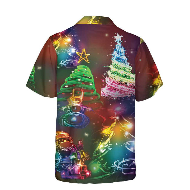 Drune | Helle Nacht Fröhliche Weihnachten Hawaiian-Shirt, 3D Farbiger Weihnachtsbaum Shirt, Bestes Geschenk Für Weihnachten