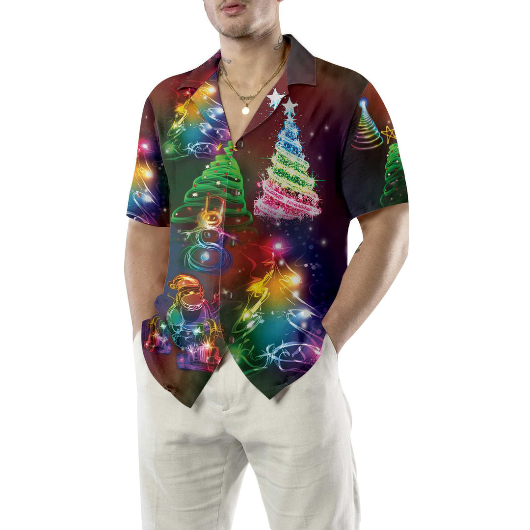 Drune | Helle Nacht Fröhliche Weihnachten Hawaiian-Shirt, 3D Farbiger Weihnachtsbaum Shirt, Bestes Geschenk Für Weihnachten