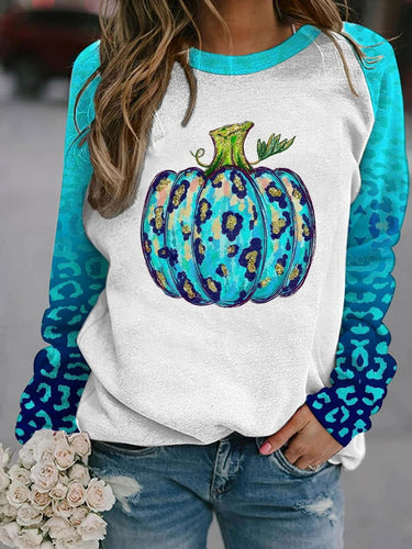 Drune | Langarm Rundpullover mit Kürbis Print Im Panther Print