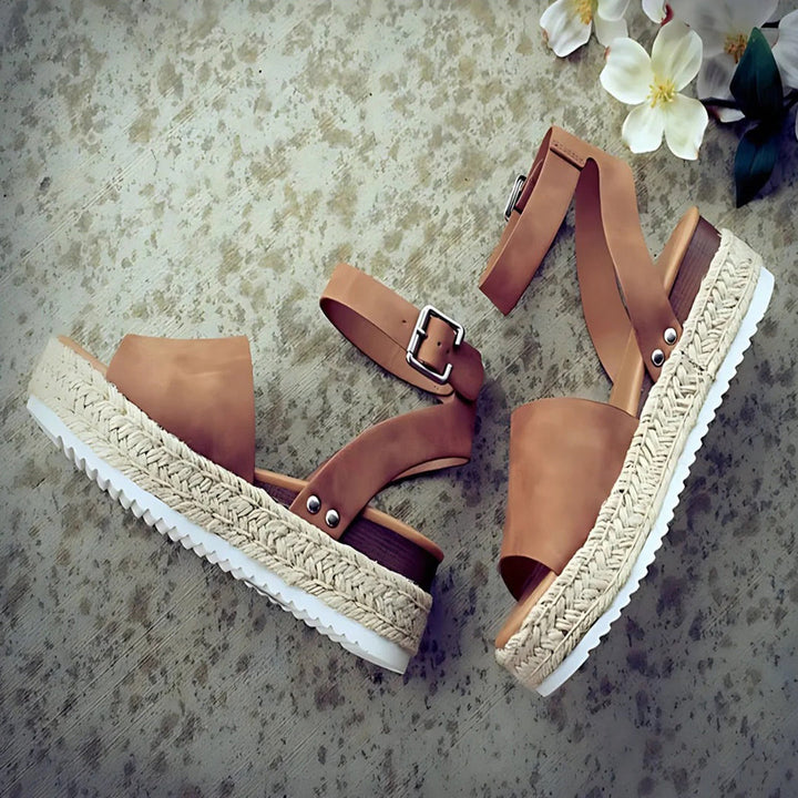 Drune | Plattform Sandalen Espadrille-Sohle Verstellbarer Knöchelriemen Zehenriemen
