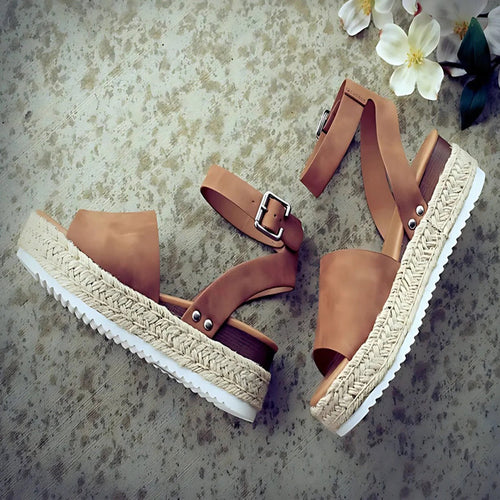 Drune | Plattform Sandalen Espadrille-Sohle Verstellbarer Knöchelriemen Zehenriemen