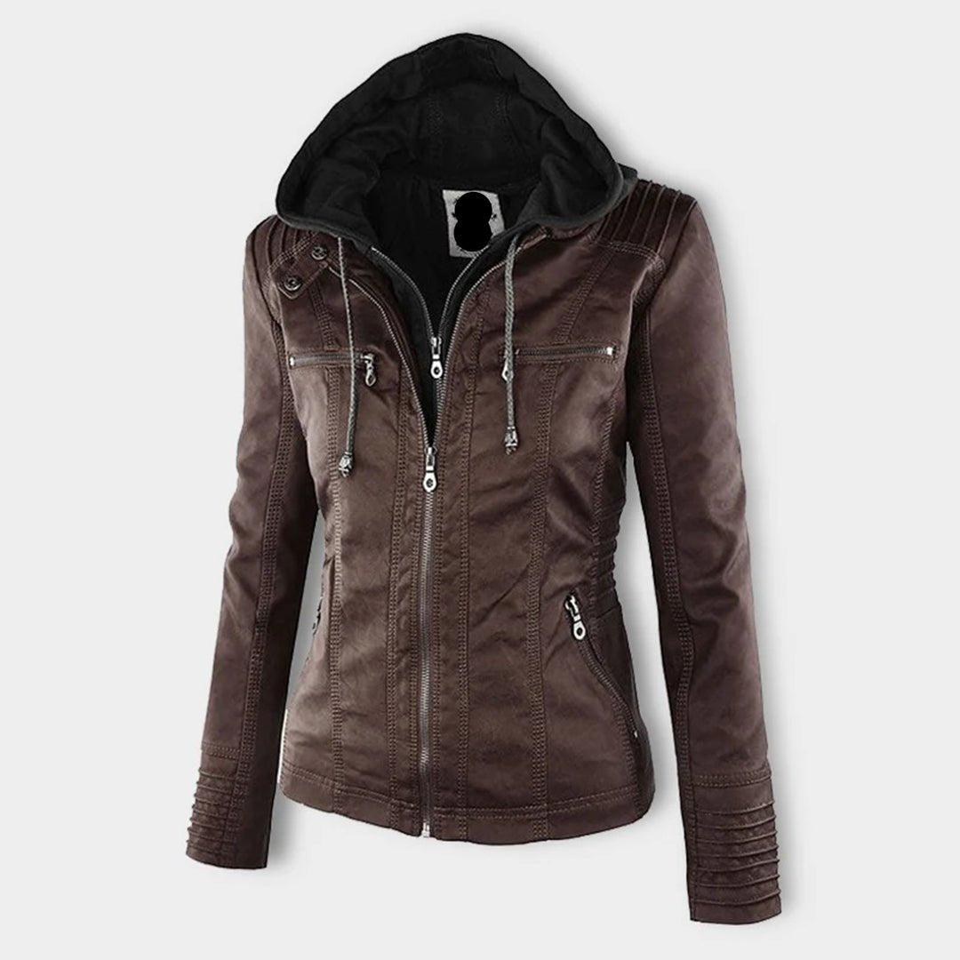 Drune | PU Lederjacke mit Kapuze - Stylisch & Vielseitig - Mit Reißverschluss - Lässige Herbst- & Winterbekleidung