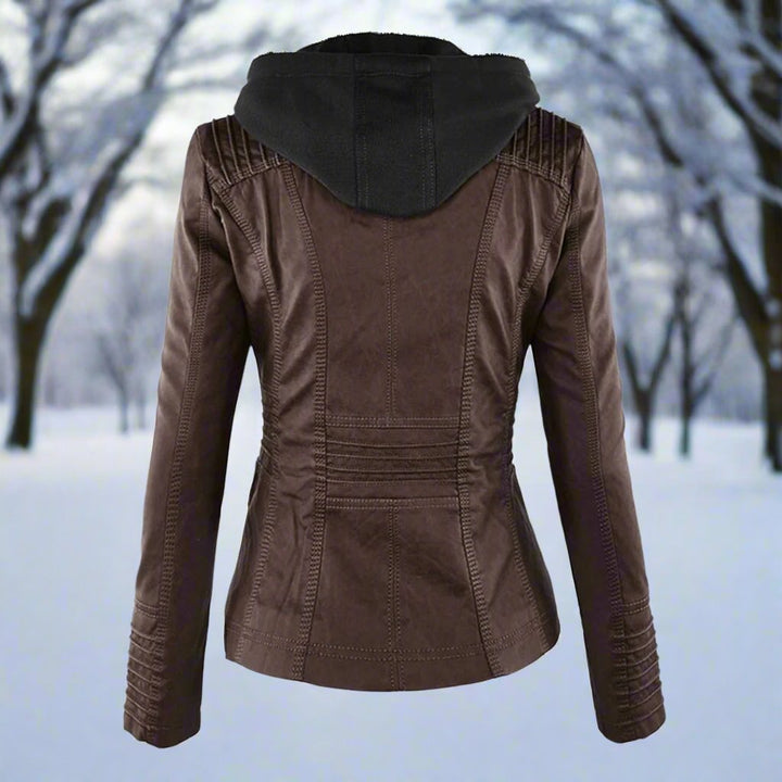 Drune | Leder Kapuzen Bikerjacke Slim Fit Reißverschlusstaschenjacke