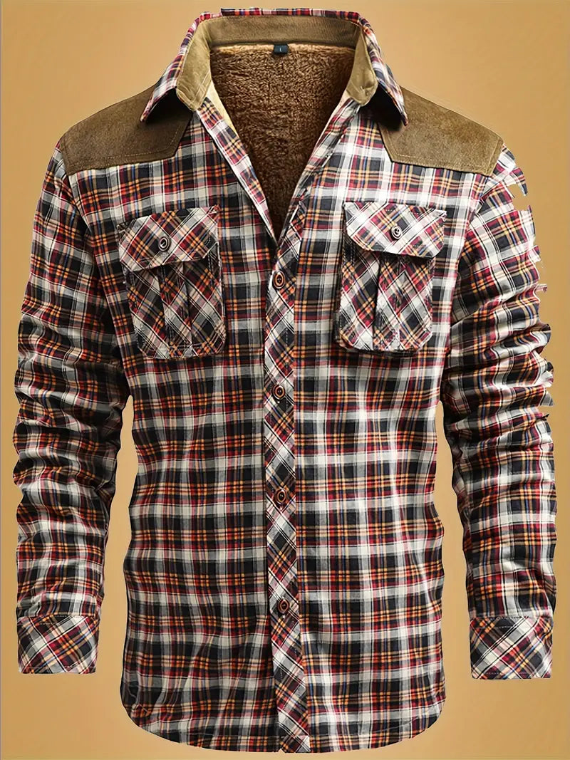 Drune | Modische karierte Flanelljacke mit Wildlederdetails für Männer
